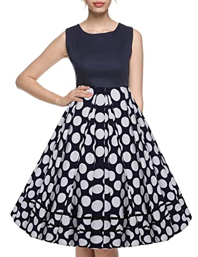 ACEVOG Womens Classy Vintage Polka Dot Audrey Hepburn Style Lace Print Evening Dress