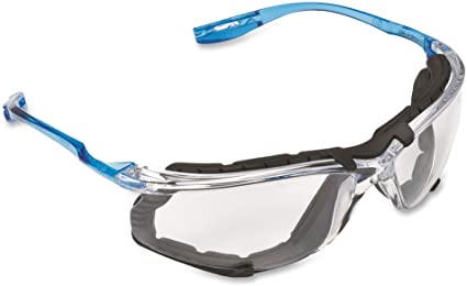 3M Safety Glasses, Virtua CCS, ANSI Z87, Anti-Fog, Clear Lens, Blue Frame, Corded Ear Plug Control System, Removable Foam Gasket