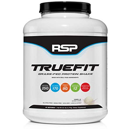 RSP TrueFit - Grass-Fed Lean Meal Replacement Protein Shake, All Natural Whey Protein Powder with Fiber & Probiotics, Non-GMO, Gluten-Free & No Artificial Sweeteners, 4 Pound (Vanilla)