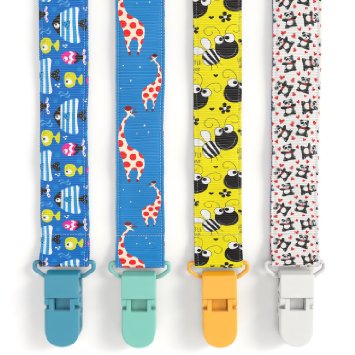 Premium Quality Baby Pacifier Clip (4 Pack) for Girls & Boys, Fun and Cute ,Extra Safe, Double-sided Leash Designs