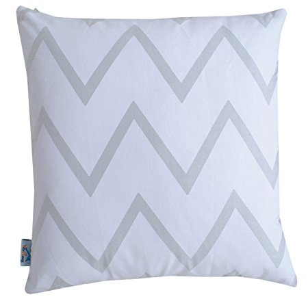 Grey and White Throw Pillow Cover (1 Pc) for Sofa Couch 16 X 16 Inches Bold Chevron Design Printed in White on Grey 100% Cotton Fabric Soft Luxurious Cushion Covers Collection by Value Homezz