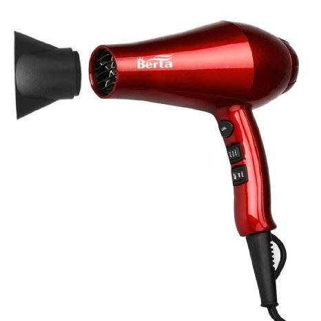 Berta 1875 Watts Blow Dryer 2 Speed and 3 Heating Far Infrared Ceramic Negative Ions Hair Dryer with DC Motor 18m Cord US Plug 120V