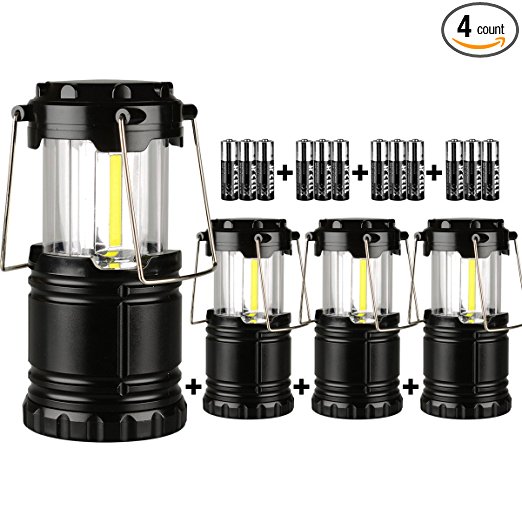 ZTX Portable Outdoor Super Bright COB Camping Lantern, Great Lights for Hiking, Emergencies, Outages, Collapsible,4 Packs (Include 12pc AA alkaline batteries)