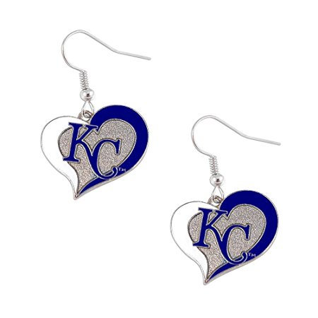 Kansas City Royals KC MLB Swirl Heart Dangle Logo Earring Set