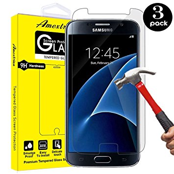 Galaxy S7 Screen Protector,[3 Pack] Amextrian Glass Protector [Tempered Glass] 9H Hardness, Bubble Free [Case Friendly]