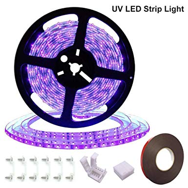 UV Black Light Strip, Ultraviolet led Strip Lights 16.4Ft/5M 300 Units Lamp Beads, Non- Waterproof Purple Light for Dance Party, Body Paint, Night Fishing, Work with 12V 2A Power Supply（Not Include）