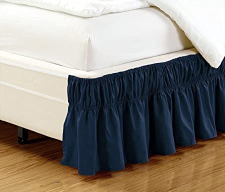 Mk Collection Wrap Around Style Easy Fit Elastic Bed Ruffles Bed-Skirt Twin-Full Solid Navy Blue New