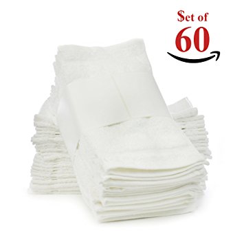 Soft Touch Linen Terry Cloth Face Towels, 12 x 12-Inch, Pack of 60, White
