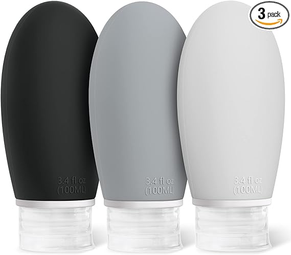 Opret 100ml Silicone Travel Bottle, 3 Pack Leak Proof Containers 3.4oz Refillable Squeezable Bottles for Liquid Shampoos, Conditioner and Toiletries, BPA Free and TSA Approved