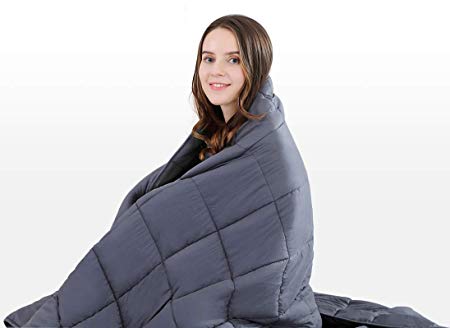 Meiz Weighted Blanket 15 lbs 60''x80'' - Heavy Blanket - for Adults - with Premium Cotton Glass Beads - Grey