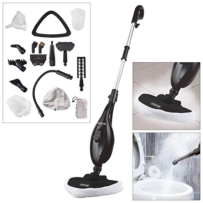 Voche Unknown Black 1300W 16-in-1 with Detachable Hand-Held Cleaner Accessories-Includes Steam Window Cleaning Attachment and Garment Steamer, 18/10 Steel, 1300 W