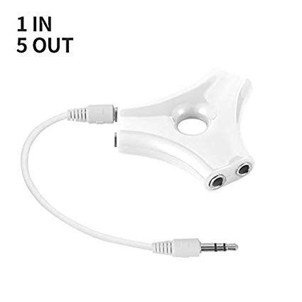 5-Way Multi Headphone Splitter, 3.5mm Audio Stereo Headset AUX Adapter 1/8” Earphone Earbuds Extension Cord, Compatible for iPhone/Samsung/LG/Tablets/MP3 Players - Honesun (UV Coating White)