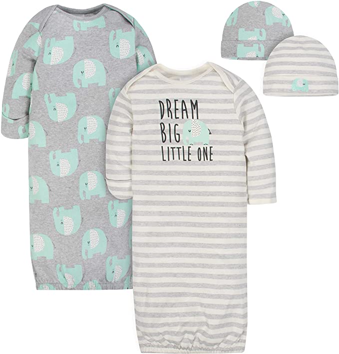 Gerber Baby Boys' 4-Piece Organic Gown and Cap Set