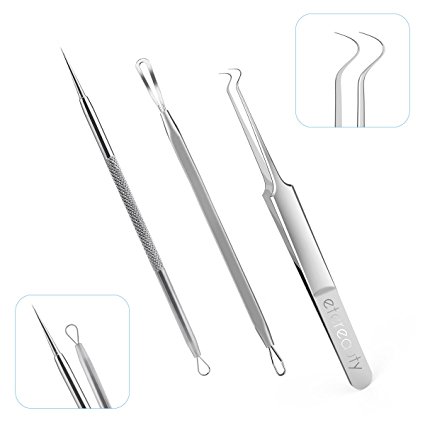 ETEREAUTY Blackhead Remover Kit Curved Tweezers Comedone Extractor Tool for Blemish, Whitehead Popping, Zit Removing (3pcs)