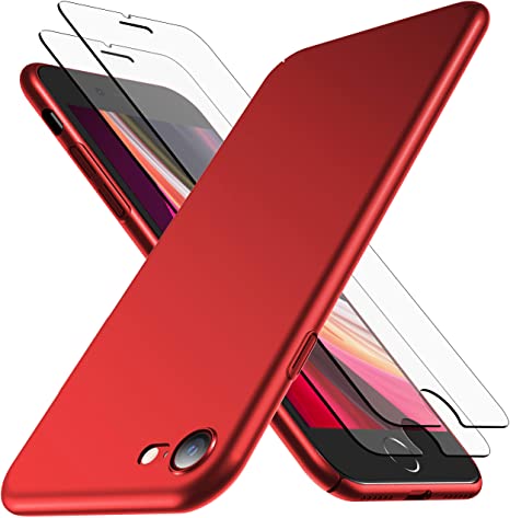 RANVOO iPhone SE 2020 Case, Slim Fit iPhone 8 Case iPhone 7 Case with 2 Screen Protector Full Protective Anti-Scratch Cover Protective Case Thin Hard Case for iPhone SE 2nd/ 8/7 (Red)