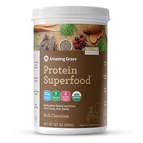 Amazing Grass Organic Plant Based Vegan Protein Superfood Powder, Flavor: Rich Chocolate, 10 Servings, 12.7oz