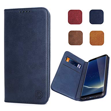 Samsung Galaxy S8 Leather Case, Galaxy S8 Flip Cover, Dekii [Strong Magnetic No Buckle] Wallet Case with Credit Card Slot, Business Protective Case Navy Blue for Men Compatible Samsung Galaxy S8