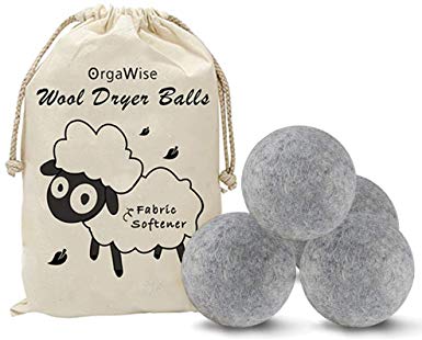 OrgaWise Wool Dryer Balls 4-Pack, Reuseable,Static reducing, 100% Organic New Zealand Wool Tumble Dryer Ball Wool Drying Balls, Natural Fabric Softener. (4 Pack Grey)