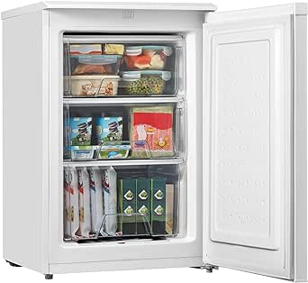 COMFEE' RCU83WH2(E) Freestanding Under Counter Freezer 88 Litre Capacity 55cm wide, Reversible Door, 3 Freezer Drawers, 4 Star Freezer Rating, Adjustable Thermostat, White