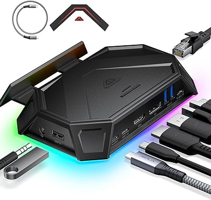 JSAUX RGB Docking Station for Steam Deck (OLED)/ROG Ally/Legion Go, 12-in-1 Steam Deck Dock with 4K@120Hz HDMI & DisplayPort Gigabit Etherne USB-C 3.2 USB-A 3.2/2.0, SD/TF Slots 3.5mm Jack-HB1201