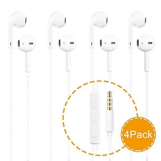 iPhone Headphones,Woitech 4Pack Premium Quality Earbuds Earphones with Mic&Remote Control, Fully Compatible with iPhone SE 6 6s 6 Plus 6s Plus, iPhone 5s 5c 5, iPad /iPod（White）