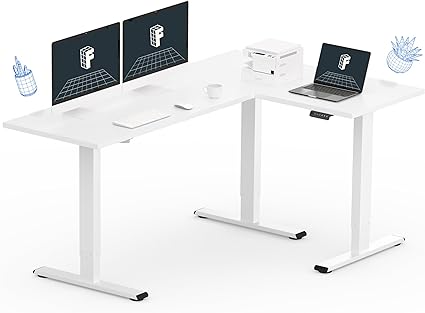 FLEXISPOT 71 inch L-Shaped Standing Desk, Electric Height Adjustable Desk, Sit Stand Corner Desk with Spacious Work Surface, Memory Preset Controller, Modern Design, White Frame with White Top