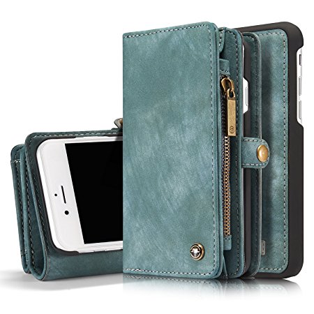 iPhone 8 Case,iPhone 8 Wallet Case 4.7" with Flip Card Slots Stand Holder,Folio Zipper PU Leather Removable Detachable Magnetic Case Cover For iPhone 7/8 4.7 inch