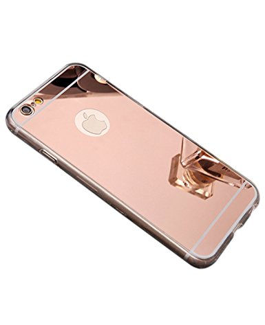 iPhone 7 case, Luxury Back Mirror Clear Slim TPU Bumper Shock-Absorption Anti-Scratch Protective Case Cover Bright Reflection Cute and Elegant for Apple iPhone 7 (2016)- Rose Gold