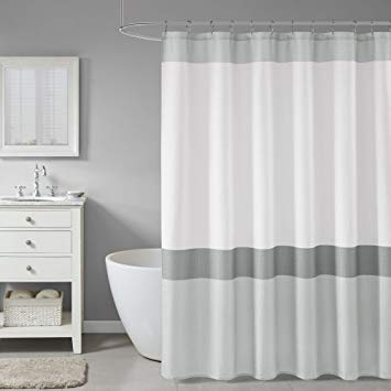 Comfort Spaces Bathroom Shower Curtain Modern Water Repellent - Gray Color Block Waffle Printed Polyester Shower Curtain - 72" x 72"