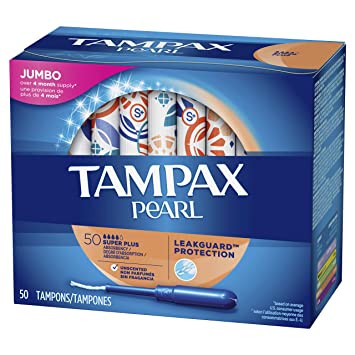 Tampax Pearl Plastic Tampons, Super Plus Absorbency, Unscented, 50 Count