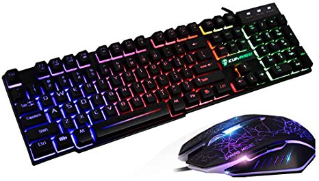 HHoo88 (Shipping from US!!!❤️) Games Keyboard Mouse Combos T6 Rainbow LED Backlight USB Ergonomic Gaming Keyboard and Mouse Set with Mice Pad for PC Laptop