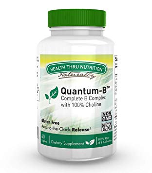 Quantum-B™ Complete B-Complex High Potency with 550mg Choline, B1, B2, B3, B6, Folate, B12, Biotin, B5 - Sustained Release, Non GMO, 60 caplets by Health Thru Nutrition