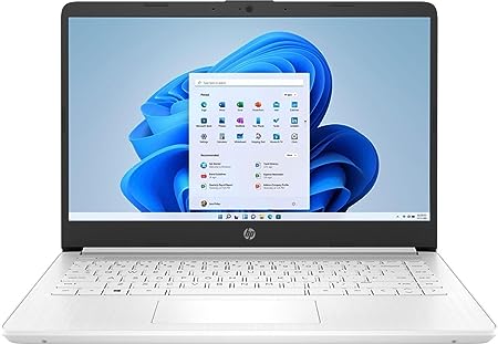 HP 14 Laptop, Intel Celeron N4020, 32GB RAM, 64 GB Storage, 14-inch HD Touchscreen, Windows 11 Home, Thin & Portable, 4K Graphics, One Year of Microsoft 365, Snowflake White