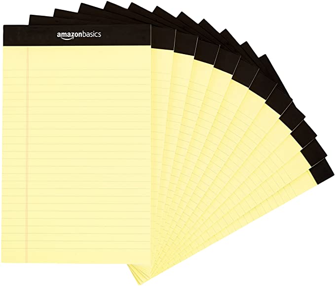 AmazonBasics Narrow Ruled 5 x 8-Inch Writing Pad - Canary (50 Sheet Paper Pads, 12 pack)