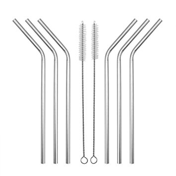 Solefun H&PC-61608 Extra Long Metal Stainless Steel Straws for 20 Oz Tumbler with Cleaning Brushes, Set of 6
