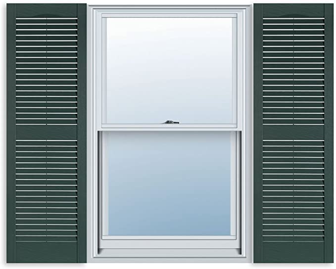 15 Inch x 43 Inch Standard Louver Exterior Vinyl Window Shutters, Heritage Green (Pair)