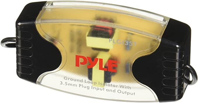 Portable Stereo Ground Loop Isolator - 3.5mm / 1/8'' Female Stereo Audio Input/Output, Compatible Model, Eliminate Engine Noise, Compact & Designed for Use w/ Same Audio Players - Pyle PLGI35T