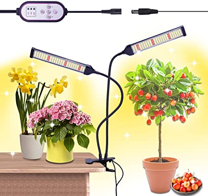 Clip on Plant Grow Light Dual Head Full Spectrum Growing Lamp for Indoor Plants, 240 LEDs, 10 Dimmable Levels and Auto Timer 4/8/12 Hours, UL Adapter Included