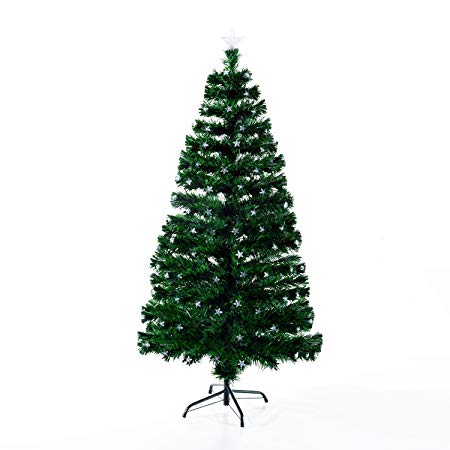 HomCom 7' Tall Pre-Lit Artificial Fiber Optic LED Lit Christmas Tree Holiday