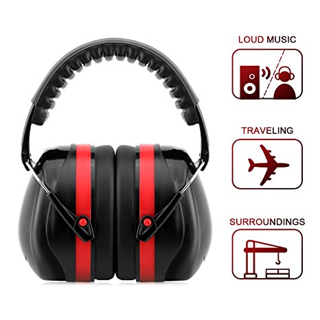 Noise Reduction Ear Muffs Noise Cancelling Hunting Shooting Ear Hearing Protection Earphone Headphone for Kids NRR 25DB/SNR 29DB (Red & Black)