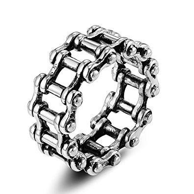 Denvosi Stainless Steel Ring Simple Bike Chain Punk and Rock Biker Ring for Men Size 5-15