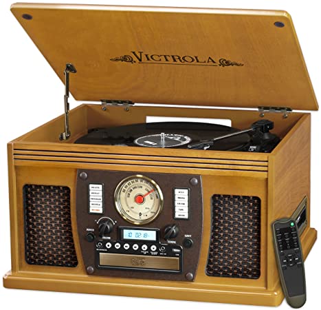 Victrola Navigator 8-in-1 Classic Bluetooth Record Player with USB Encoding and 3-Speed Turntable, Oak