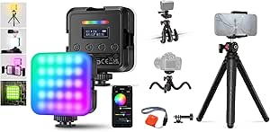 NEEWER Tripod for iPhone with Remote and RGB62 RGB Video Light, Mini Flexible Phone Tripod with Phone Holder & Action Camera Adapter Compatible with iPhone GoPro Insta360 Samsung DSLR Camera, TP35