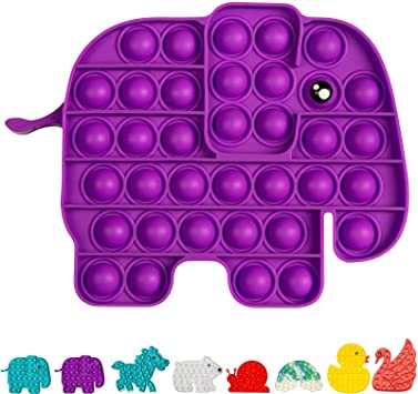 KKMO 1 Piece Silicone Push Pops Bubble Sensory Fidget Toy Funny Desktop Game Soft Squeeze Toy Frisbee Cup Mat (Purple Elephant)