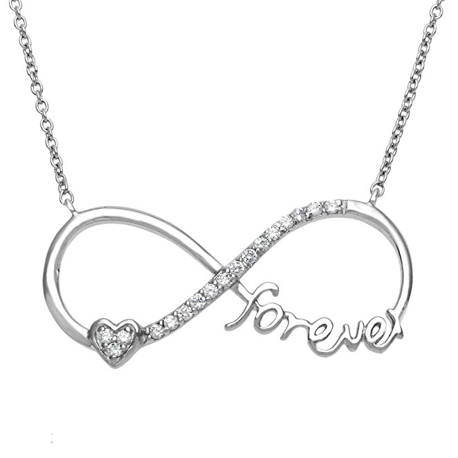 Sterling Silver 16 2" "Forever" Heart CZ Infinity Necklace
