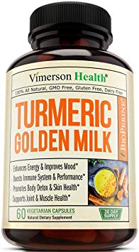 Turmeric Curcumin Golden Milk Powder - Turmeric Curcumin with Organic Maca, Cinnamon, Coconut Oil Powder & Bioperine. Premium Joint Support & Health Supplement. Non-GMO, Gluten Free - 60 Veggie Pills