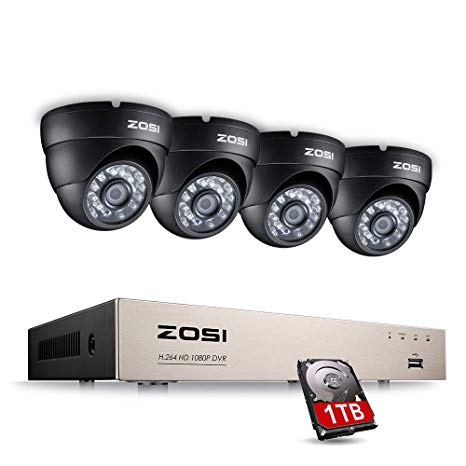 ZOSI 8 Channel 2.0MP Security Camera System 1080P CCTV DVR and (4) 1080P Outdoor Indoor Surveillance Cameras with 65ft Night Vision, 1TB Hard Drive, Remote Access