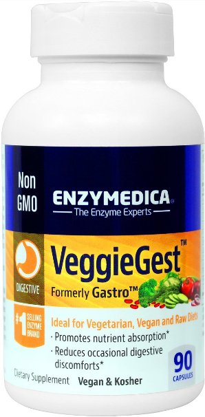 Enzymedica - VeggieGest, Digestive Enzymes Ideal for Vegetarian, Vegan & Raw Diets, 90 Capsules