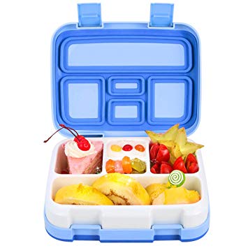 DaCool Bento Box for Kids Lunch Box BPA-Free Upgraded Toddler School Lunch Container with Spoon 5-Compartment Leak Proof Durable, Meal Fruit Snack Packing for Picnic Outdoors, Microwave Safe - Blue