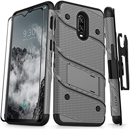 ZIZO Bolt Series OnePlus 6T Case Military Grade Drop Tested with Full Glass Screen Protector Holster and Kickstand MetalGray Black